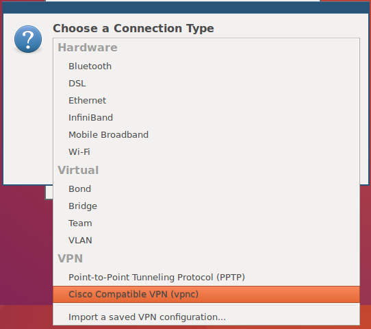 Screenshot of creating a new Cisco compatible connection